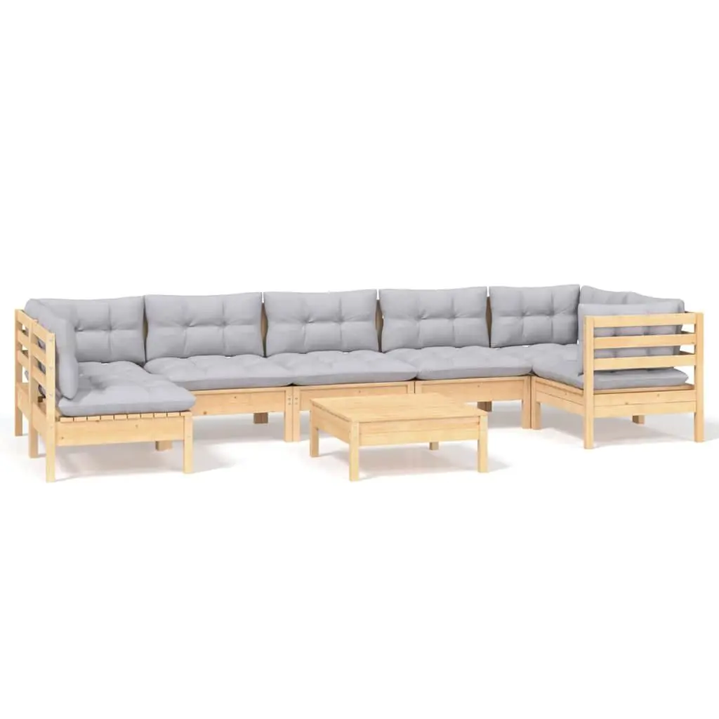 Garden Lounge Set 8 Piece Outdoor Patio Furniture Grey Cushions Pinewood