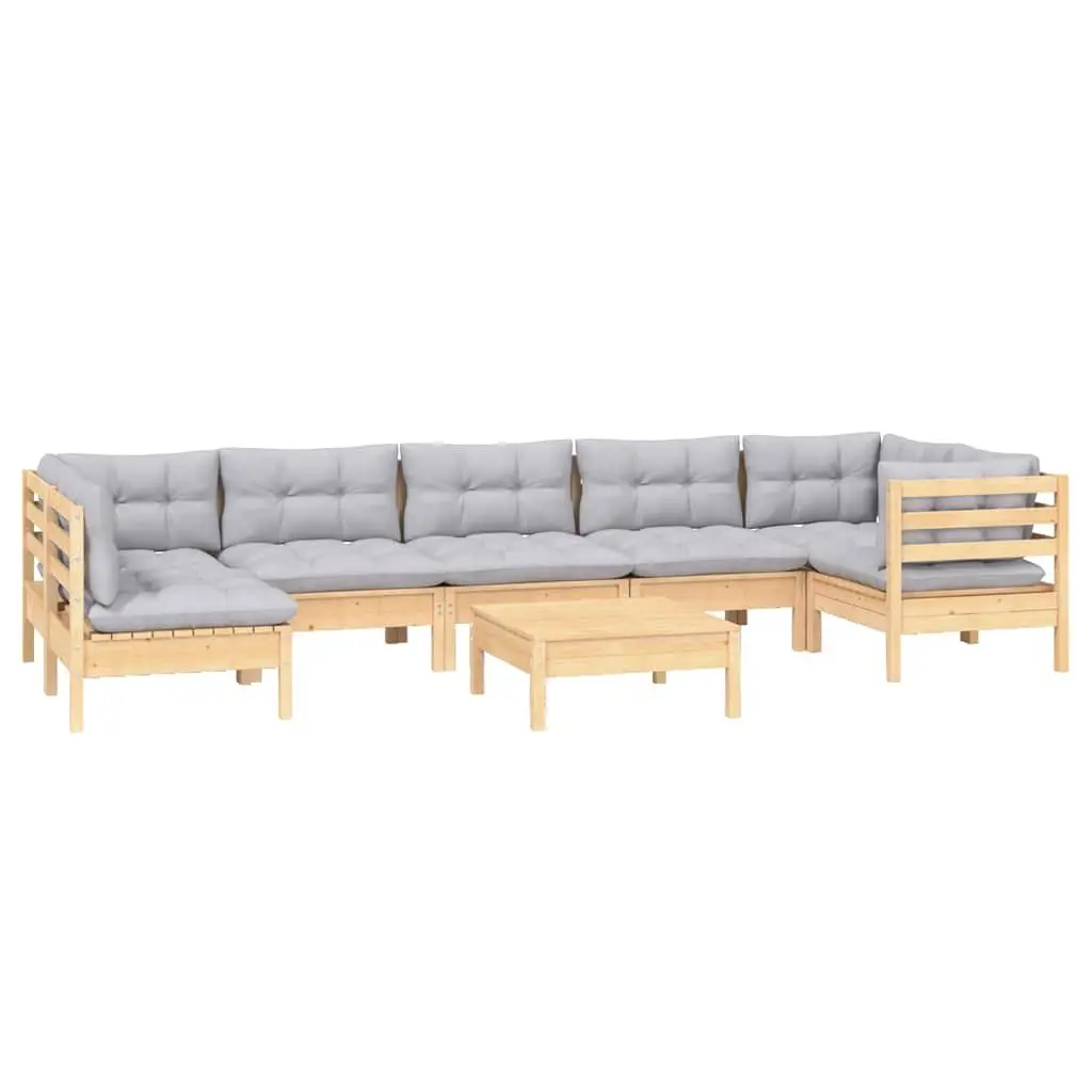 Garden Lounge Set 8 Piece Outdoor Patio Furniture Grey Cushions Pinewood
