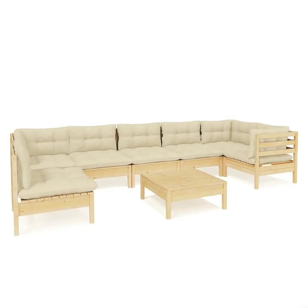 8 Piece Garden Lounge Set Outdoor Patio Furniture Solid Wood Cream Cushions