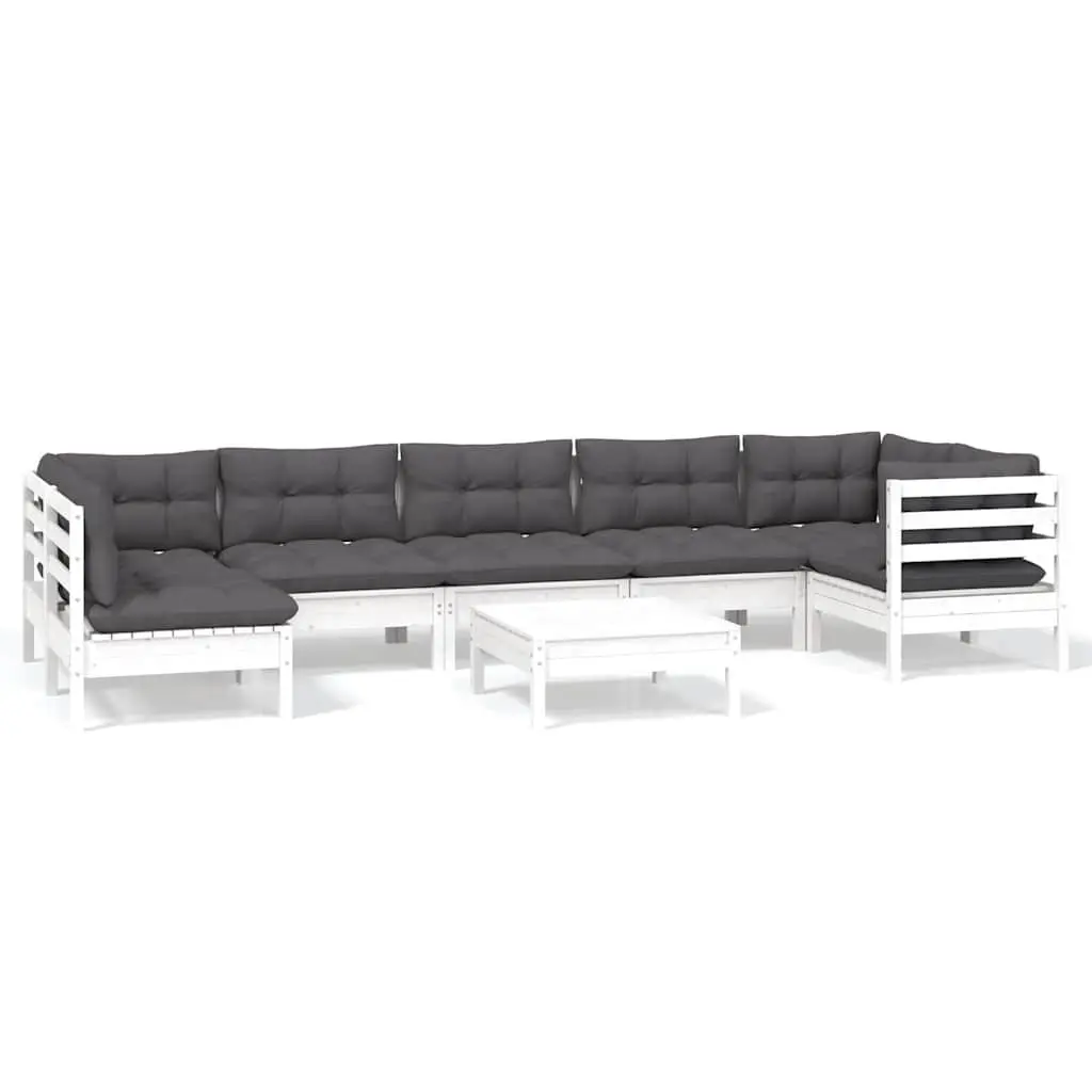 Garden Lounge Set 8 Piece Outdoor Furniture Pinewood with Cushions White