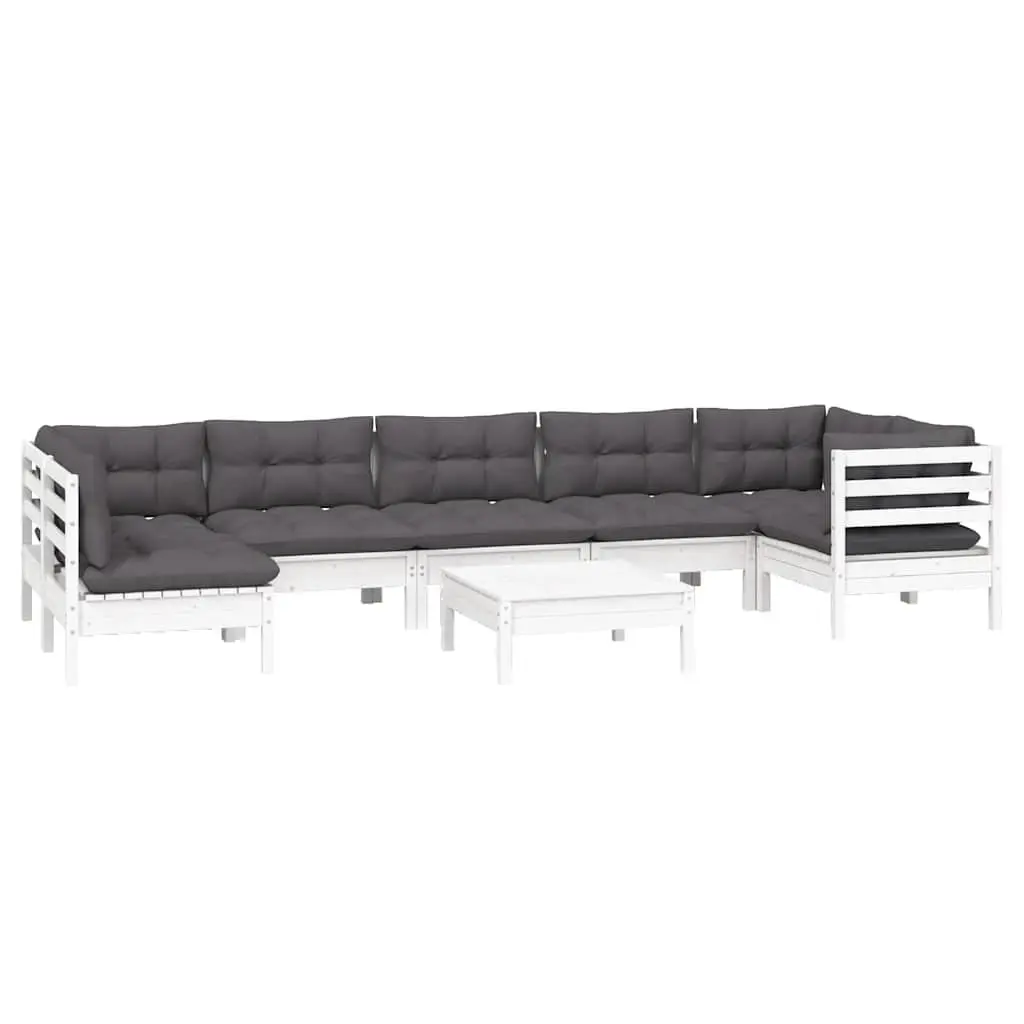 Garden Lounge Set 8 Piece Outdoor Furniture Pinewood with Cushions White