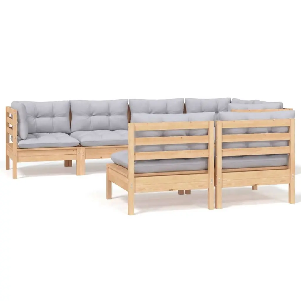 Garden Lounge Set 7 Piece Outdoor Patio Furniture Grey Cushions Modular Pinewood