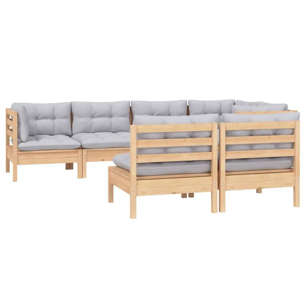Garden Lounge Set 7 Piece Outdoor Patio Furniture Grey Cushions Modular Pinewood