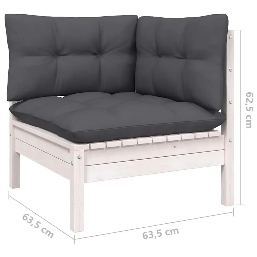 7 Piece Garden Lounge Set with Cushions White Solid Pinewood Patio Furniture