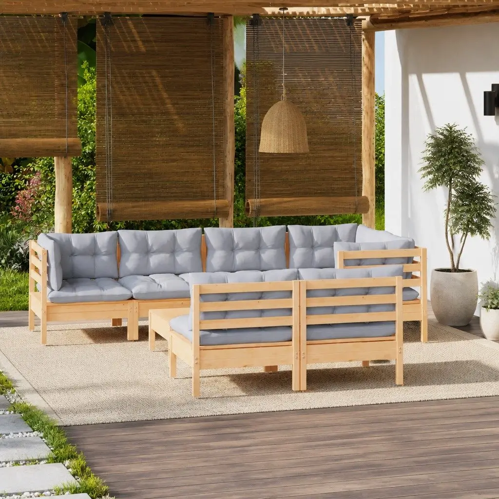 Garden Lounge Set Outdoor Furniture 8 Piece Modular Grey Cushions
