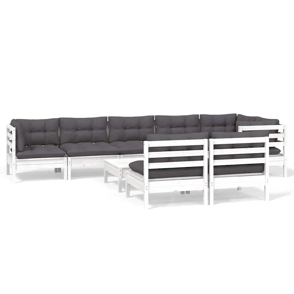 Garden Lounge Set Outdoor Patio Furniture 9 Piece White Pinewood with Cushions