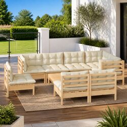 Comfortable 9 Piece Garden Lounge Set with Cream Cushions