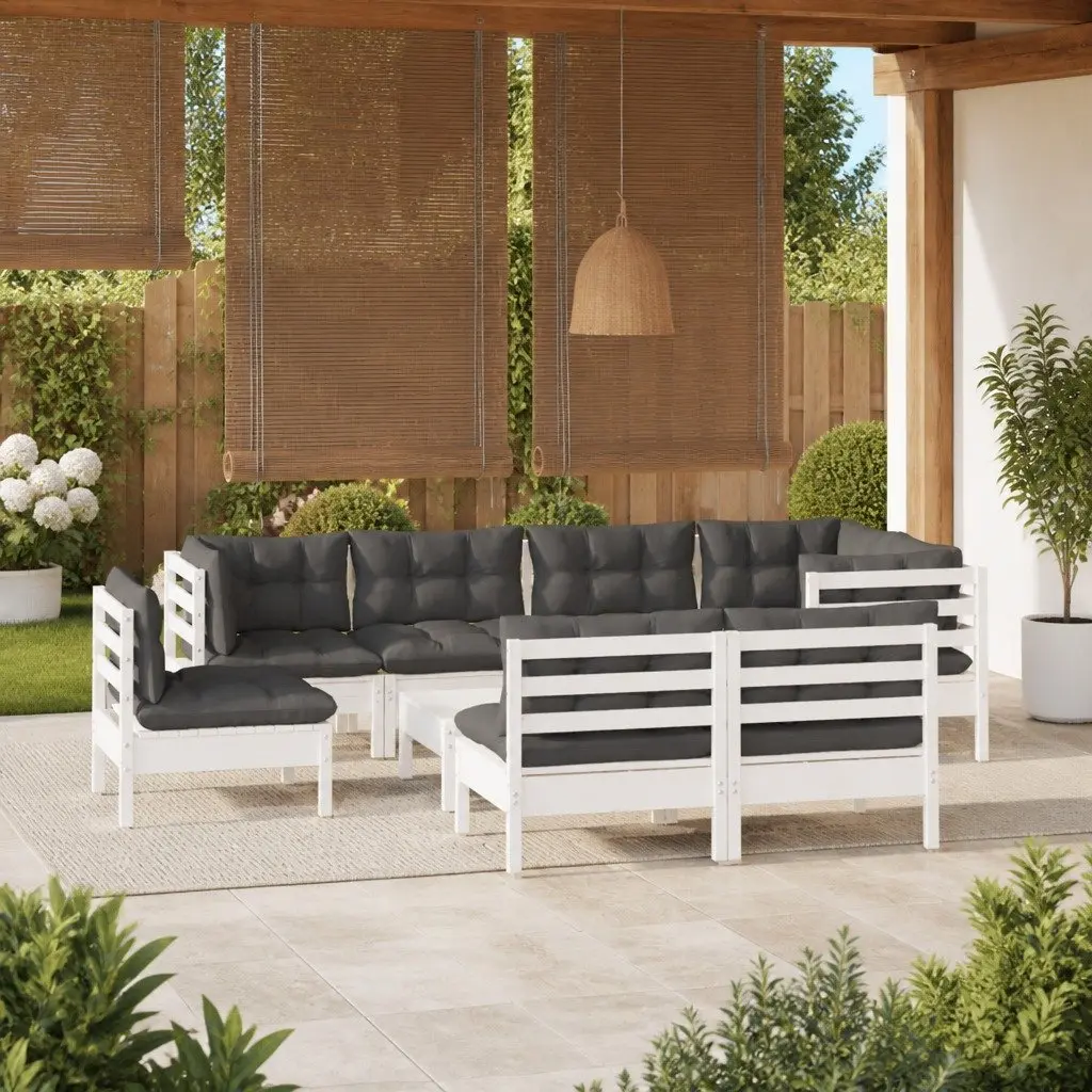 Garden Lounge Set 9 Piece Outdoor Patio Furniture Modular White Cushions