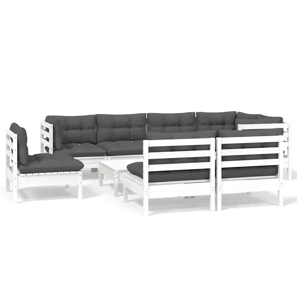 Garden Lounge Set 9 Piece Outdoor Patio Furniture Modular White Cushions