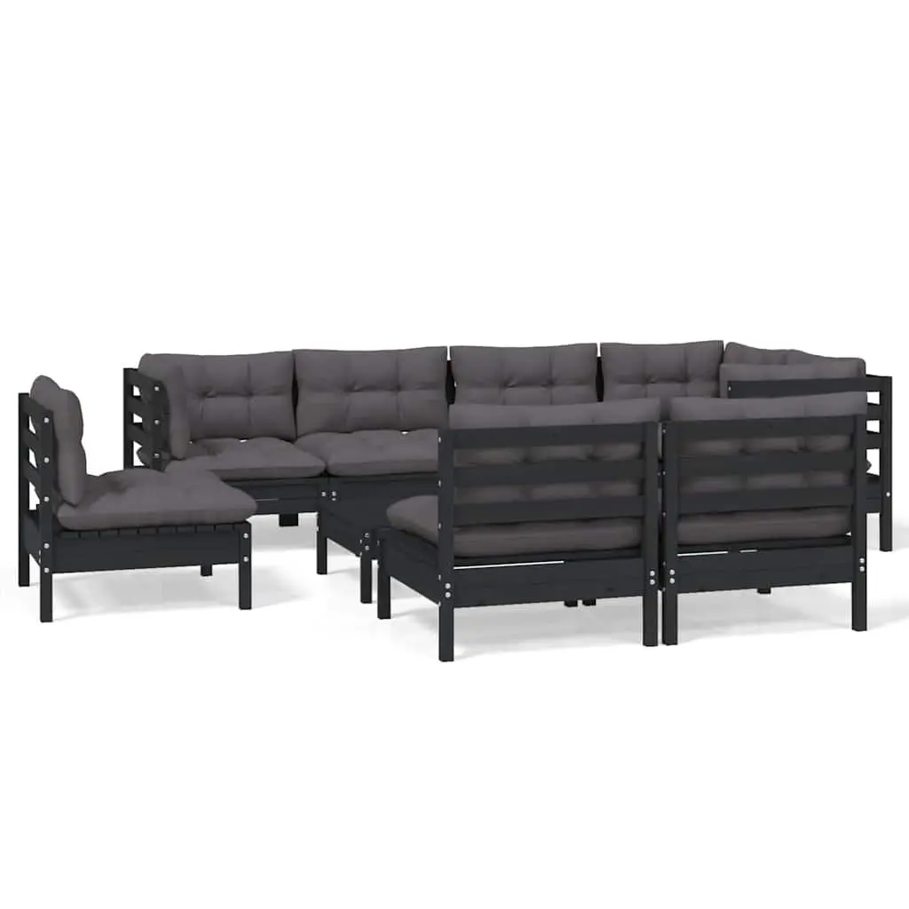Garden Lounge Set Outdoor Patio Furniture 9 Piece Black Cushioned Modular
