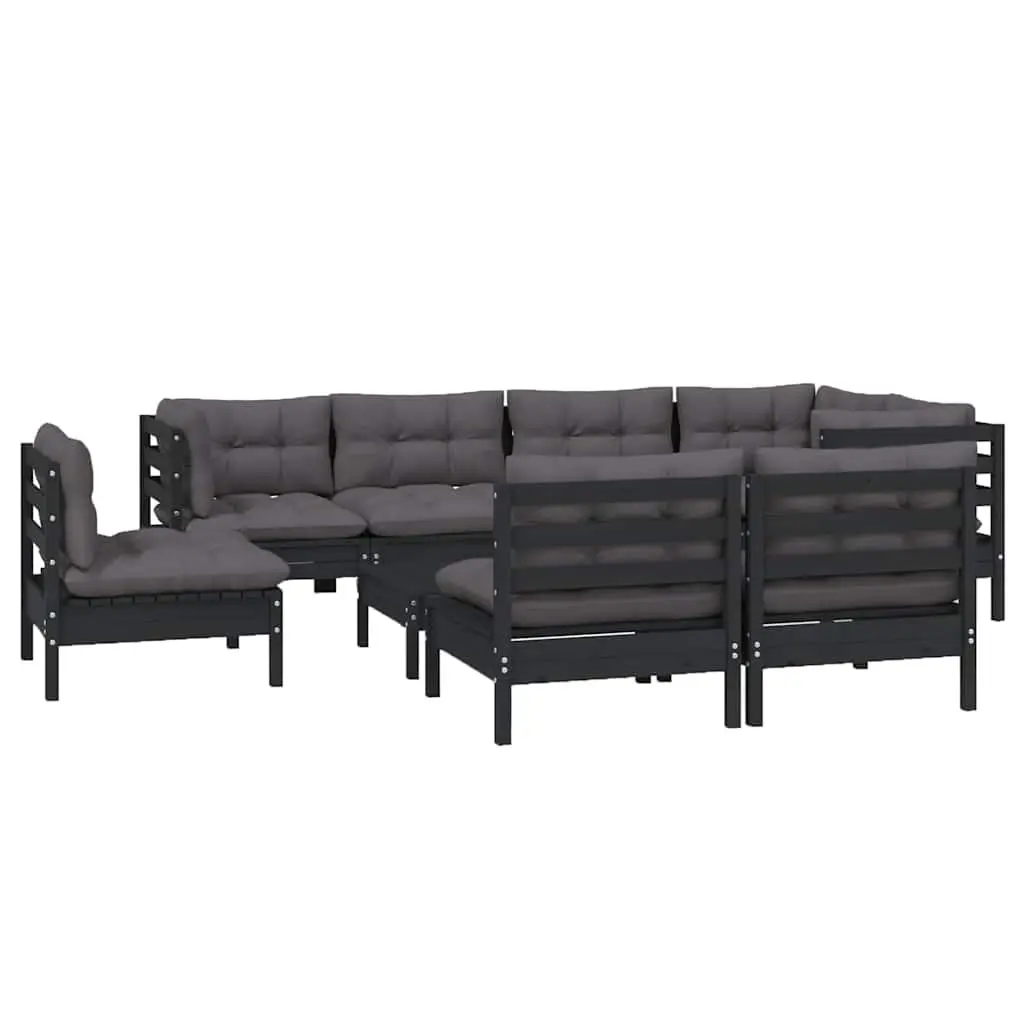 Garden Lounge Set Outdoor Patio Furniture 9 Piece Black Cushioned Modular