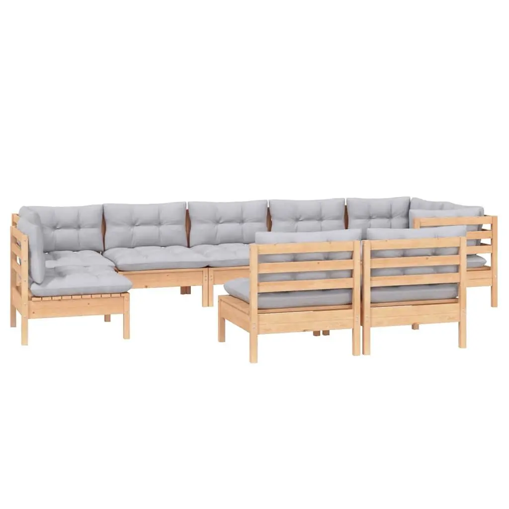Garden Lounge Set 9 Piece Outdoor Patio Furniture Grey Cushions Modular Seating