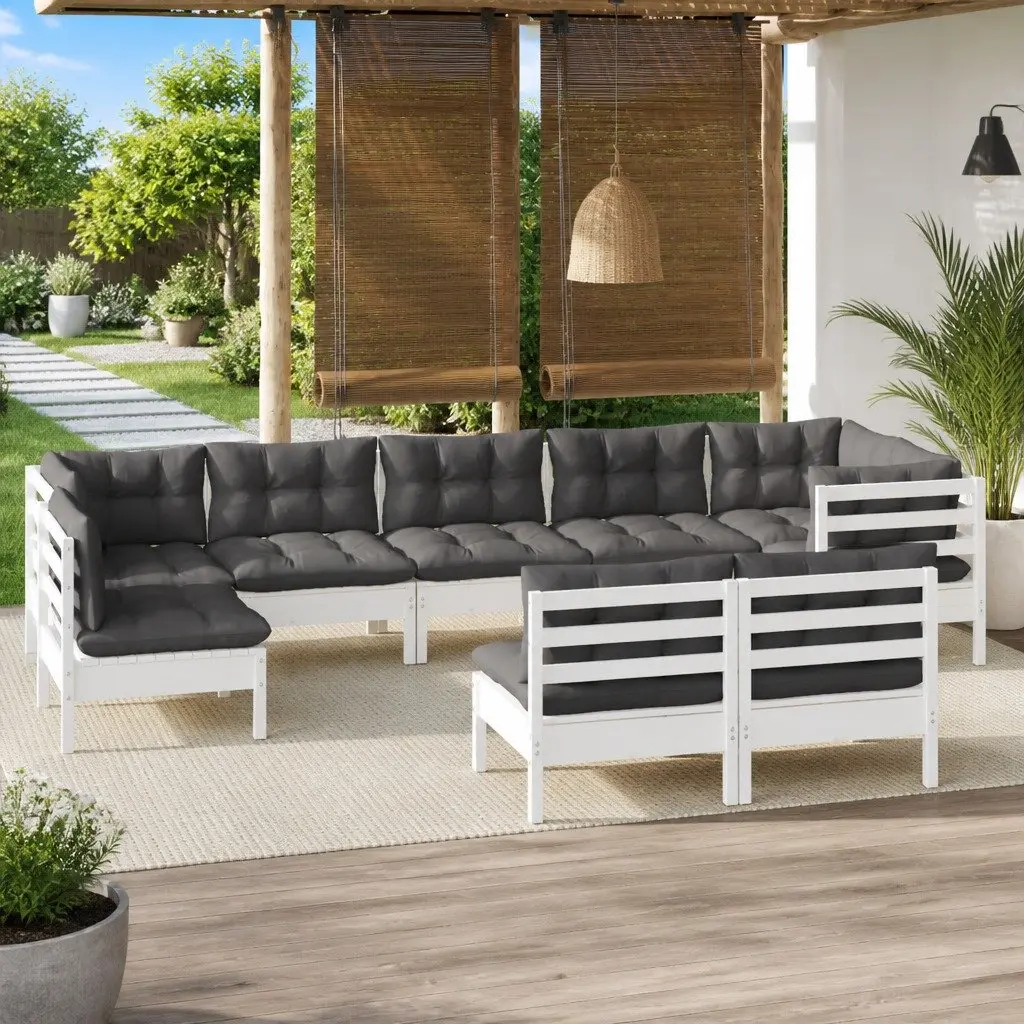 Garden Lounge Set 9 Piece Outdoor Patio Furniture Cushions White