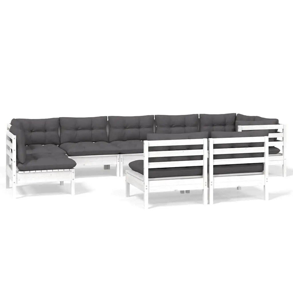 Garden Lounge Set 9 Piece Outdoor Patio Furniture Cushions White