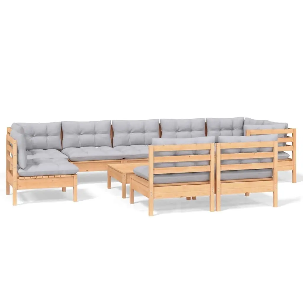 Garden Lounge Set Modular Outdoor Patio Furniture 10 Piece Grey Cushions