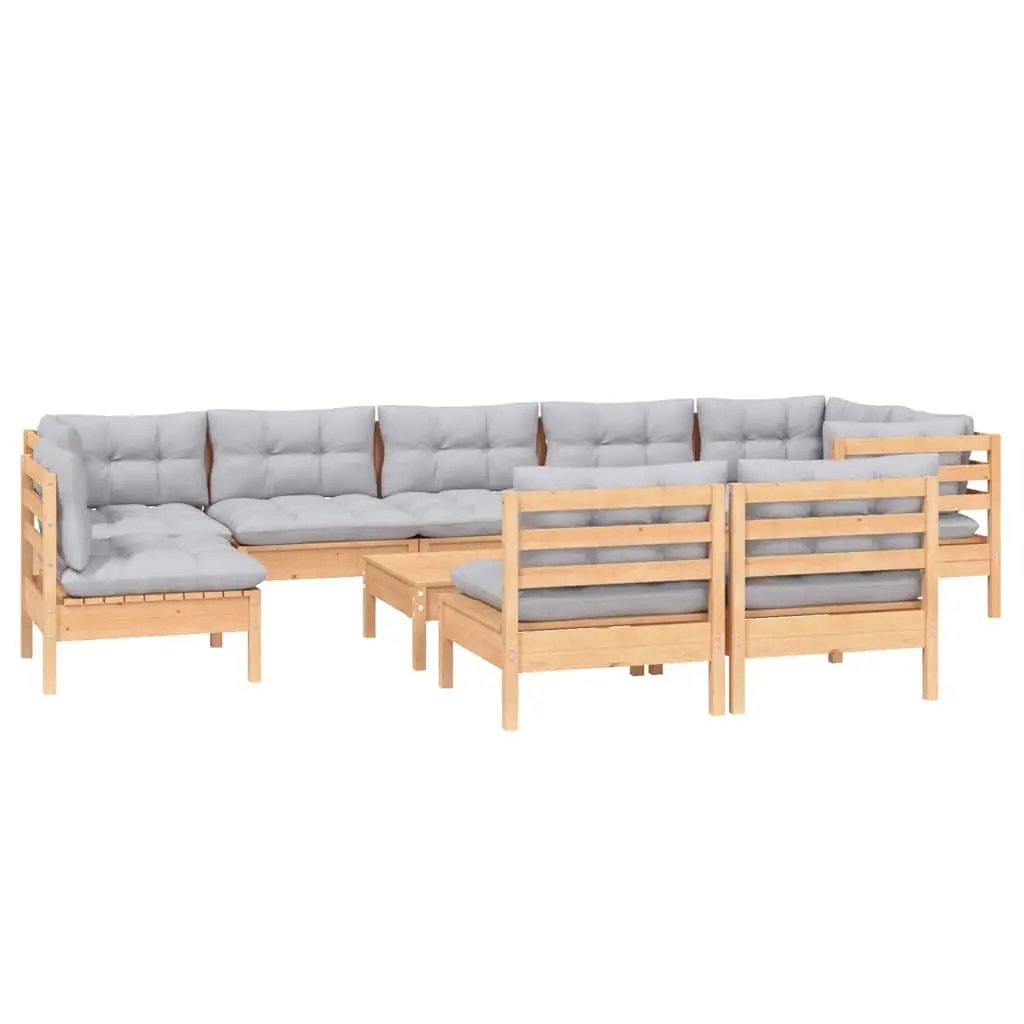 Garden Lounge Set Modular Outdoor Patio Furniture 10 Piece Grey Cushions