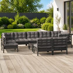 Comfortable and Practical 10 Piece Lounge Set in Black Pinewood
