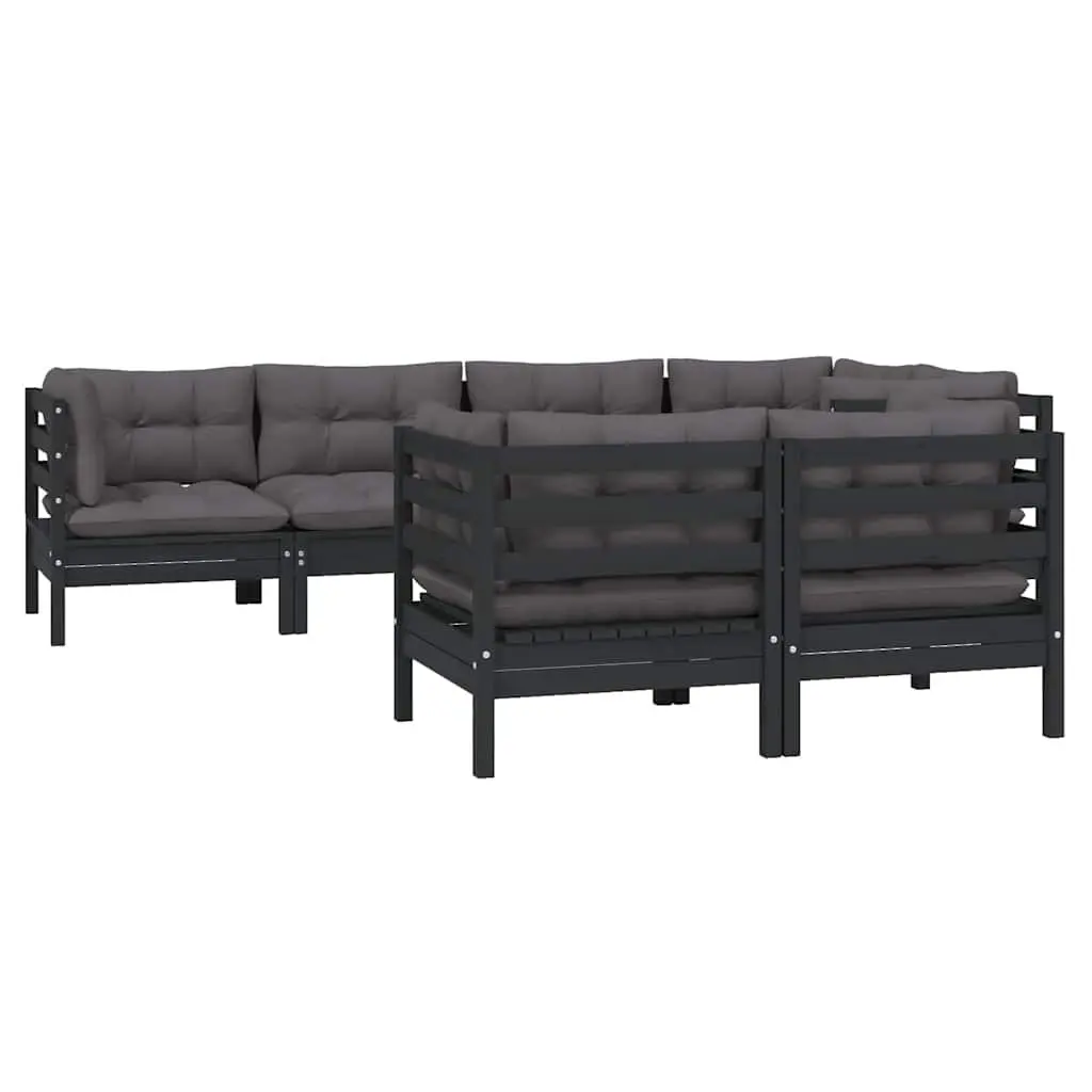 Garden Lounge Set Outdoor Patio Furniture 7 Piece Black Pinewood