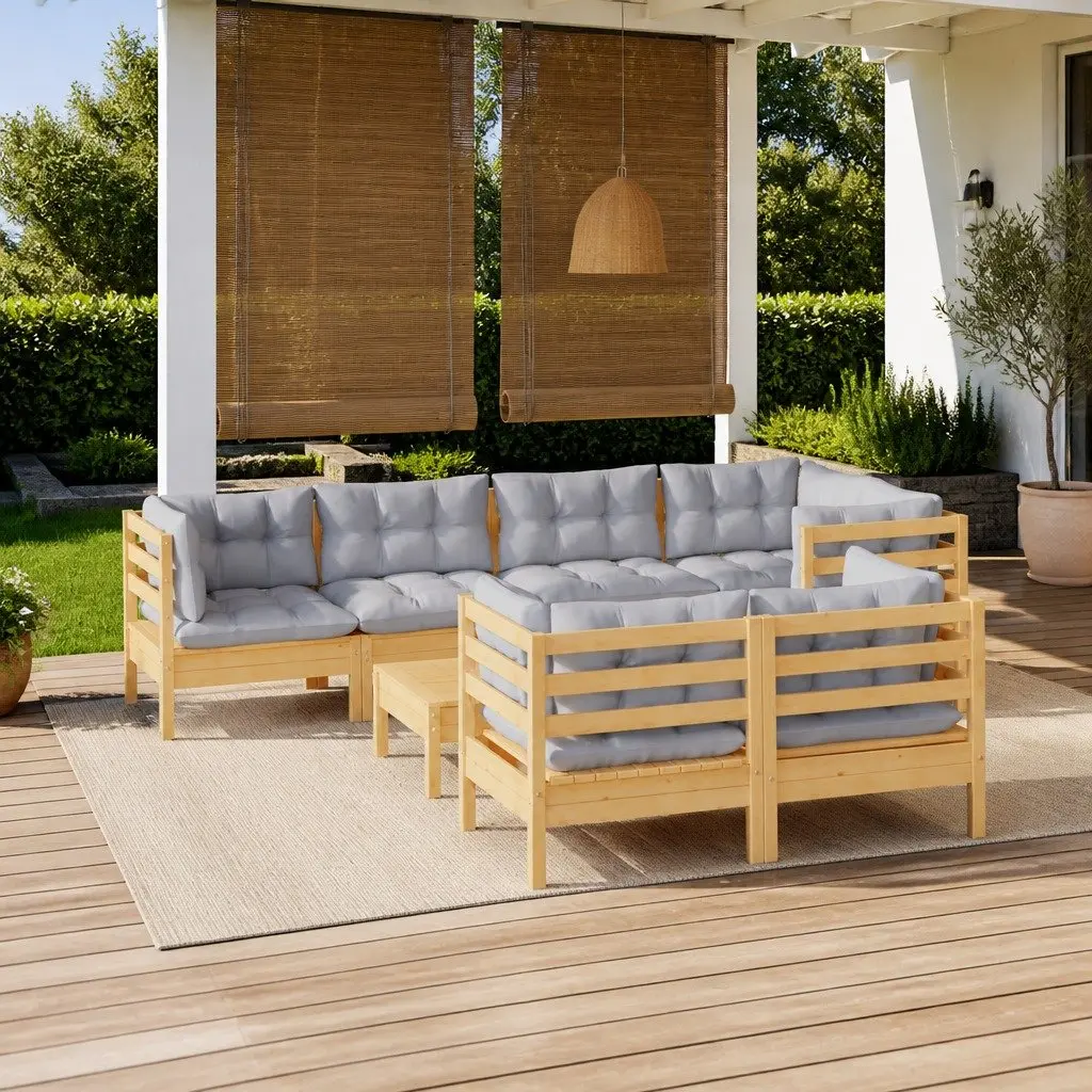 Garden Lounge Set 8 Piece Outdoor Patio Furniture Grey Cushions Modular