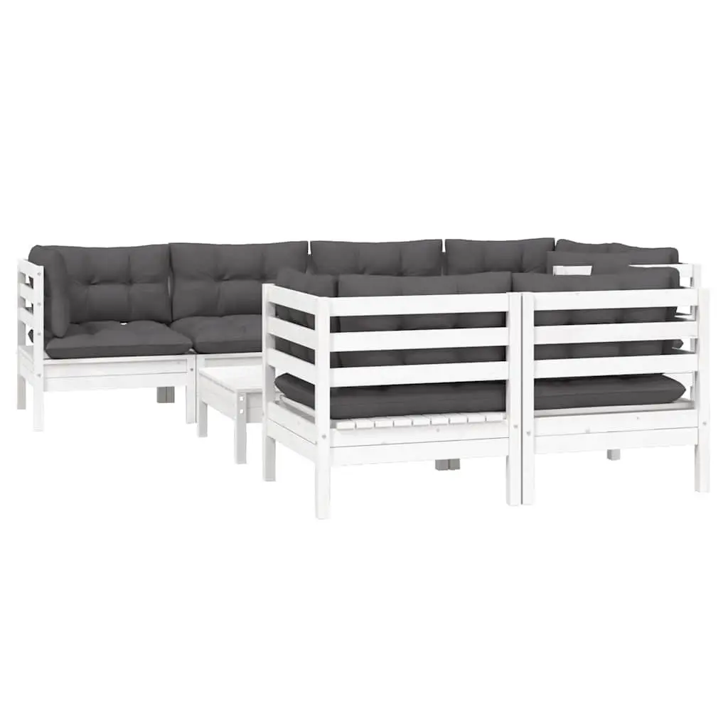 Garden Lounge Set 8 Piece Modular Patio Furniture White Pinewood with Cushions
