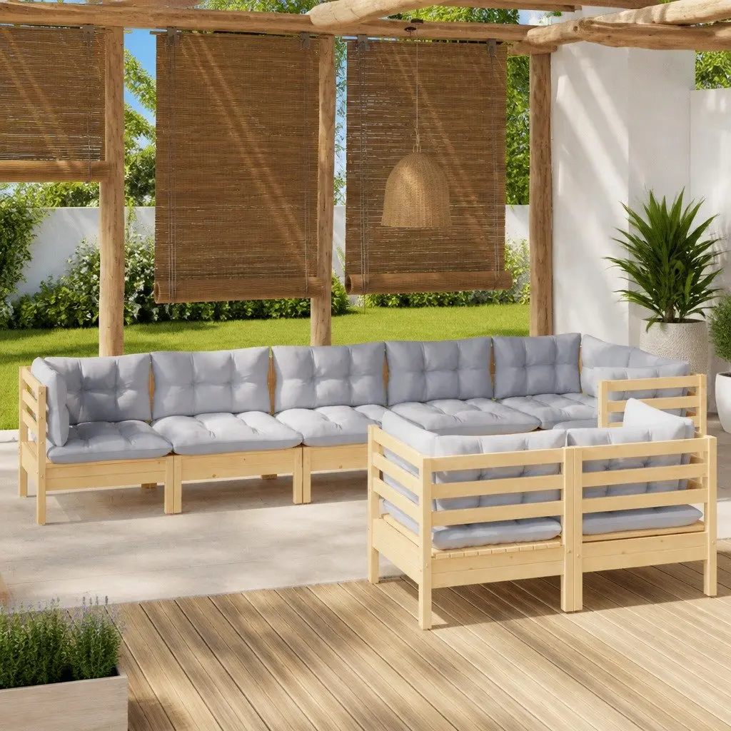 Garden Lounge Set 8 Piece Outdoor Patio Furniture Grey Cushions Modular