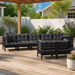 Garden Lounge Set 8 Piece Outdoor Patio Furniture Black Pinewood with Cushions