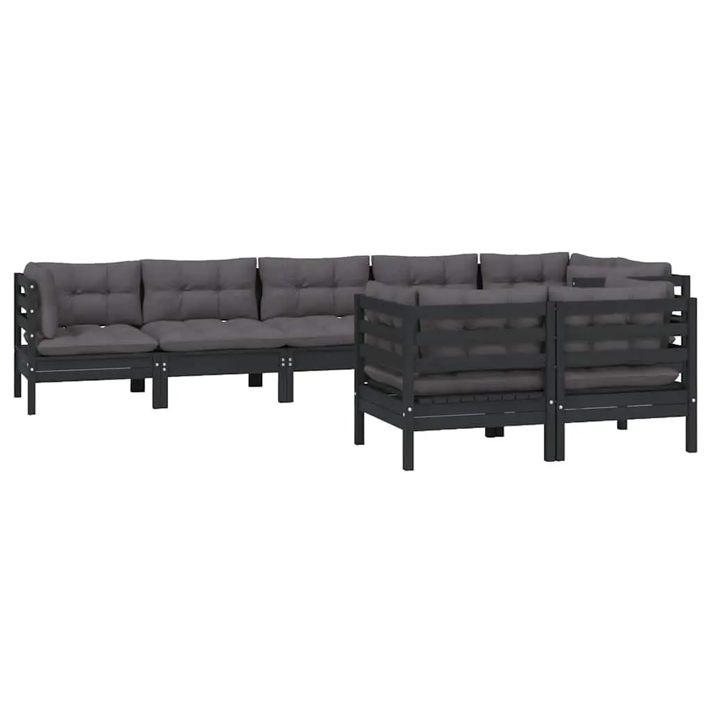 Outdoor Lounge Furniture Set 8 Piece Modular Black Pinewood with Cushions for Patio Garden