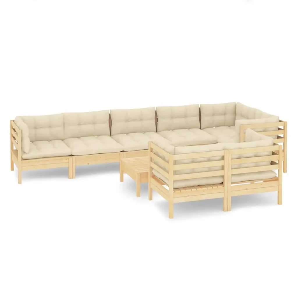 Garden Lounge Set 9 Piece Outdoor Patio Furniture Solid Pinewood Cream Cushions