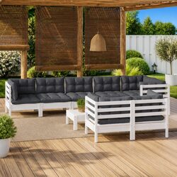 Garden Lounge Set 9 Piece White Pinewood Outdoor Furniture with Cushions Patio