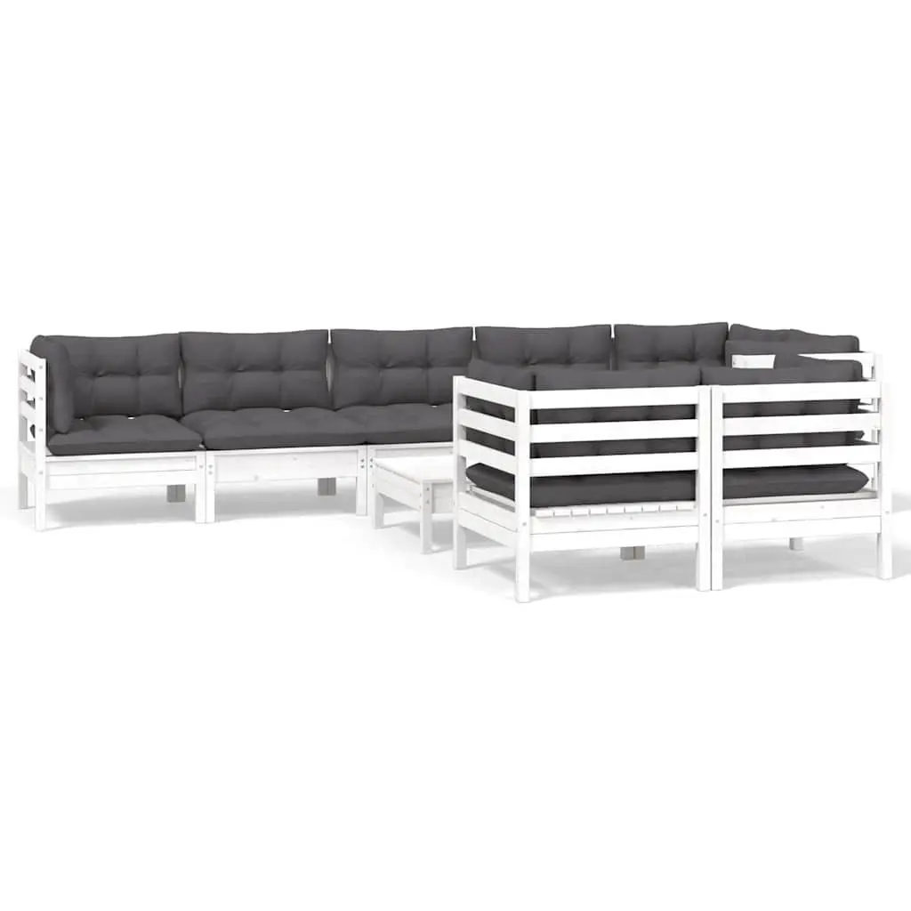 Garden Lounge Set 9 Piece Outdoor Furniture White Pinewood with Cushions