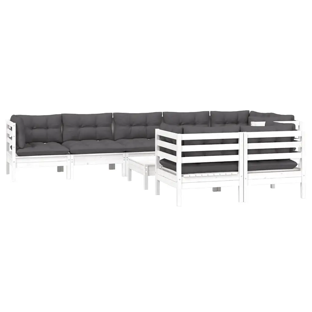Garden Lounge Set 9 Piece Outdoor Furniture White Pinewood with Cushions