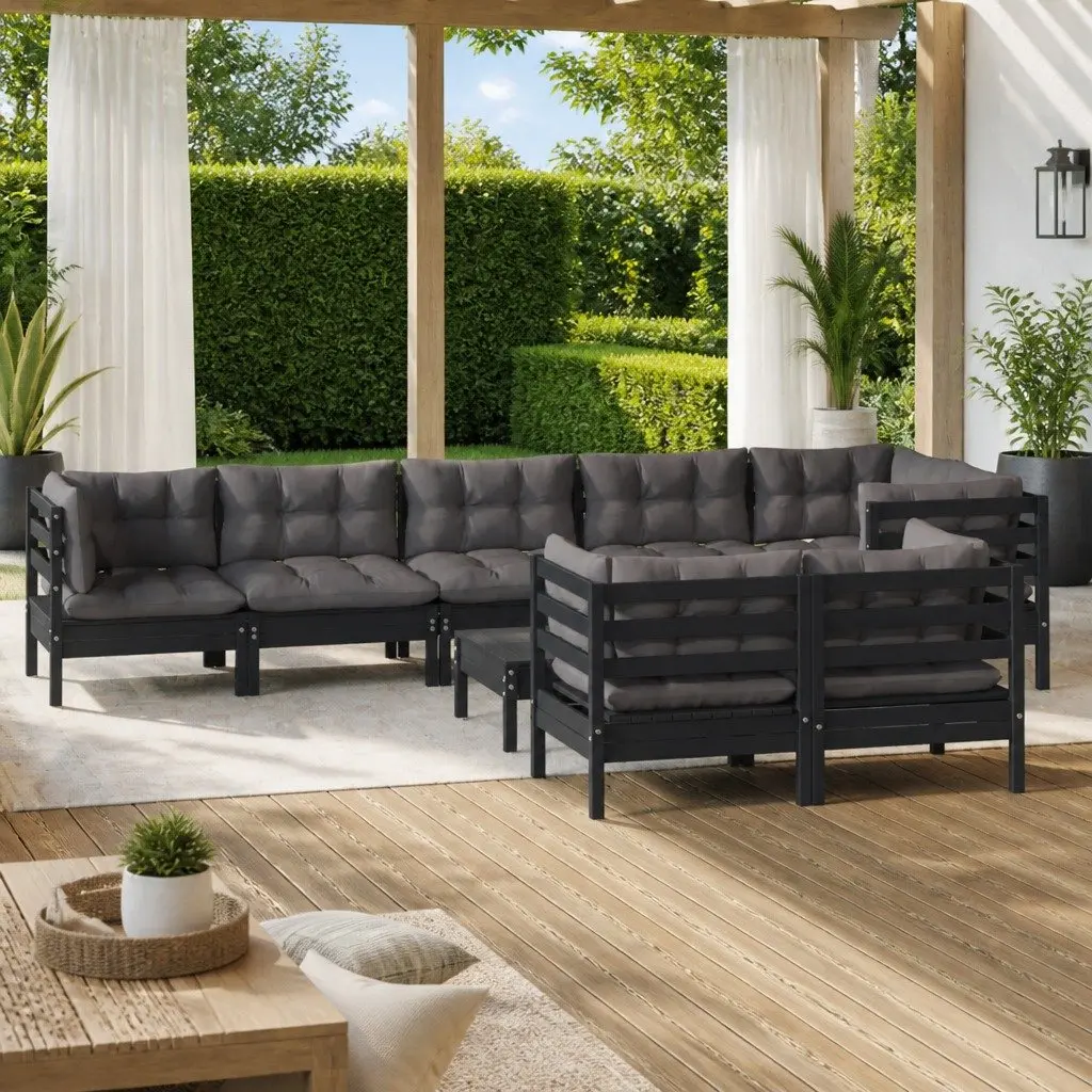 Garden Lounge Set 9 Piece Outdoor Patio Furniture Black Modular Seating