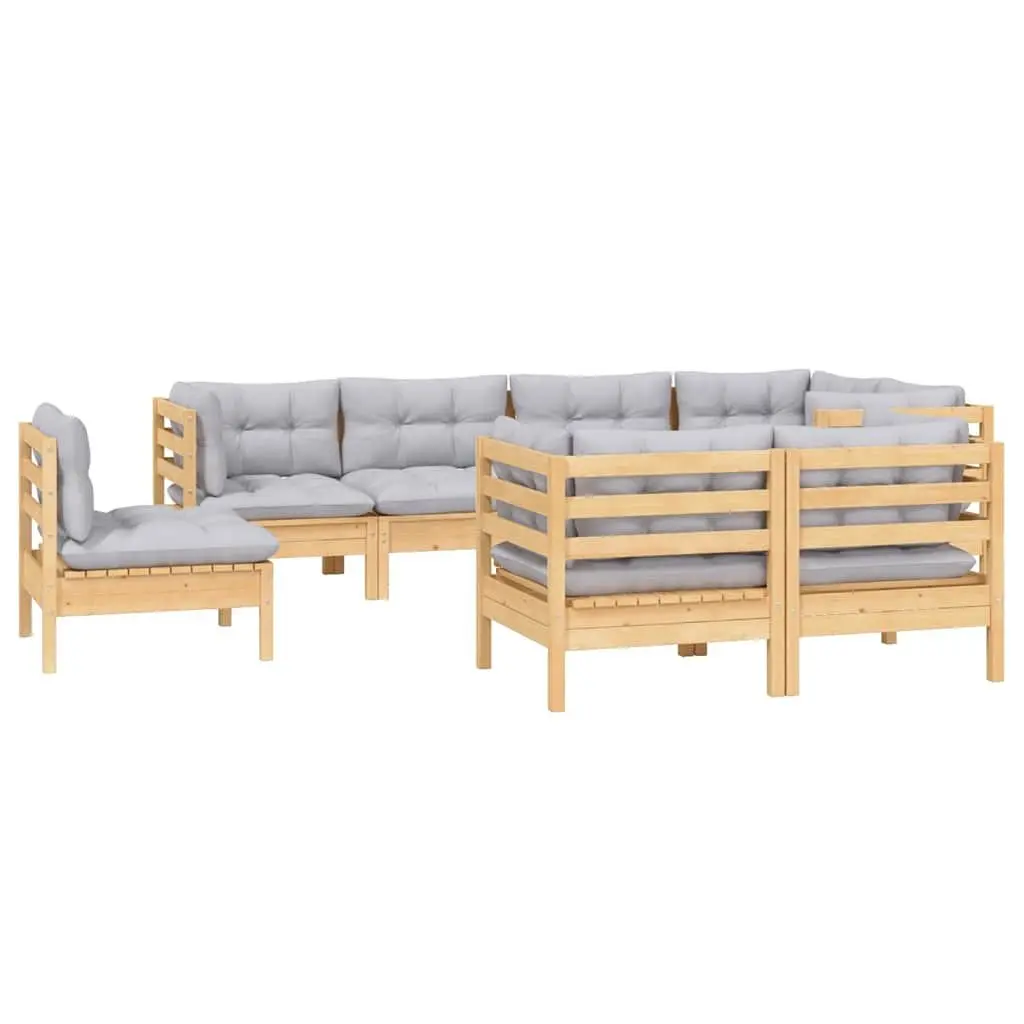 Garden Lounge Set 8 Piece Outdoor Furniture Patio Sofa Grey Cushions Pinewood