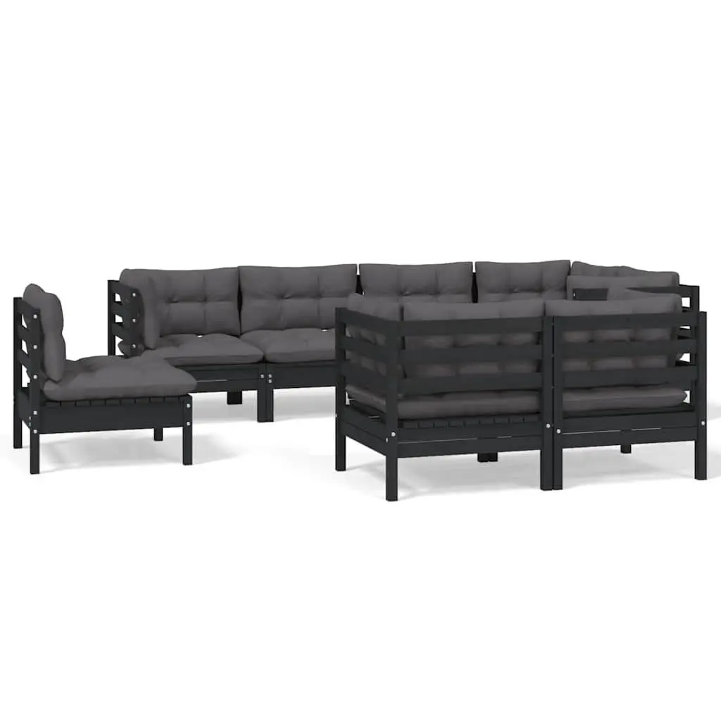 Garden Lounge Set 8 Piece Outdoor Furniture Black Patio Sofa Cushions Modular