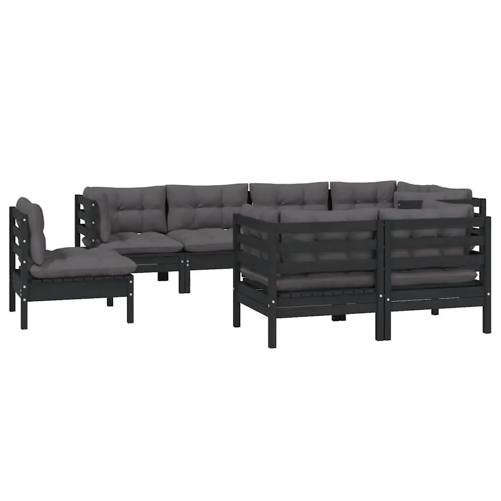 Garden Lounge Set 8 Piece Outdoor Furniture Black Patio Sofa Cushions Modular