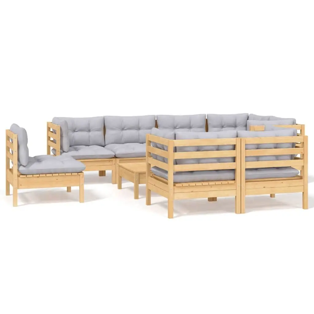 Garden Lounge Set Modular Outdoor Patio Furniture 9 Piece Grey Cushions