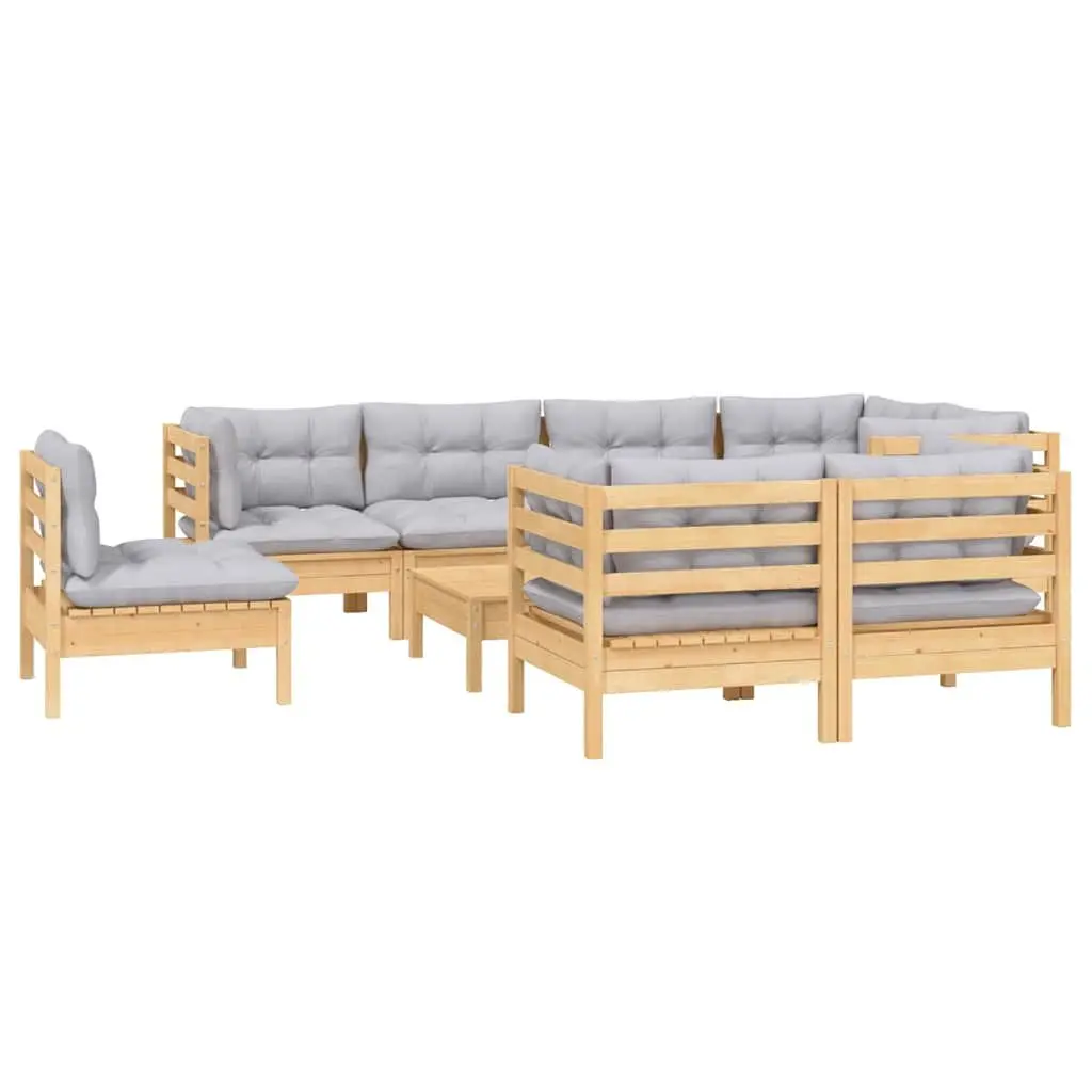 Garden Lounge Set Modular Outdoor Patio Furniture 9 Piece Grey Cushions