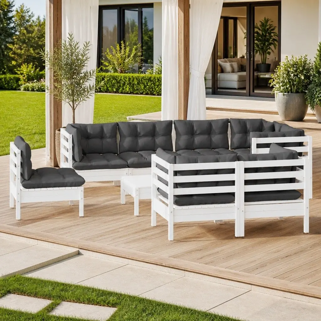 Garden Lounge Set 9 Piece Outdoor Furniture Patio Seating Cushions White