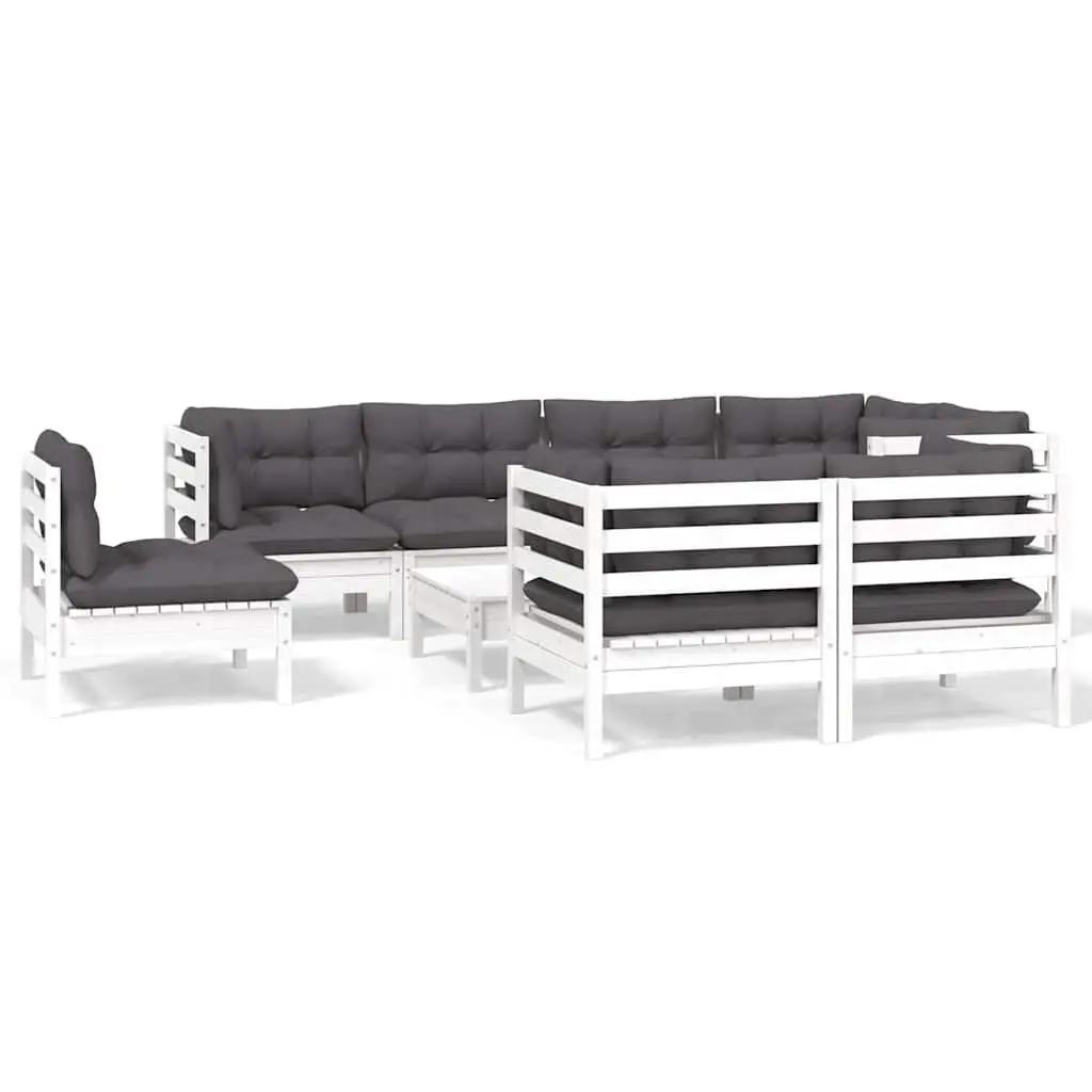 Garden Lounge Set 9 Piece Outdoor Furniture Patio Seating Cushions White
