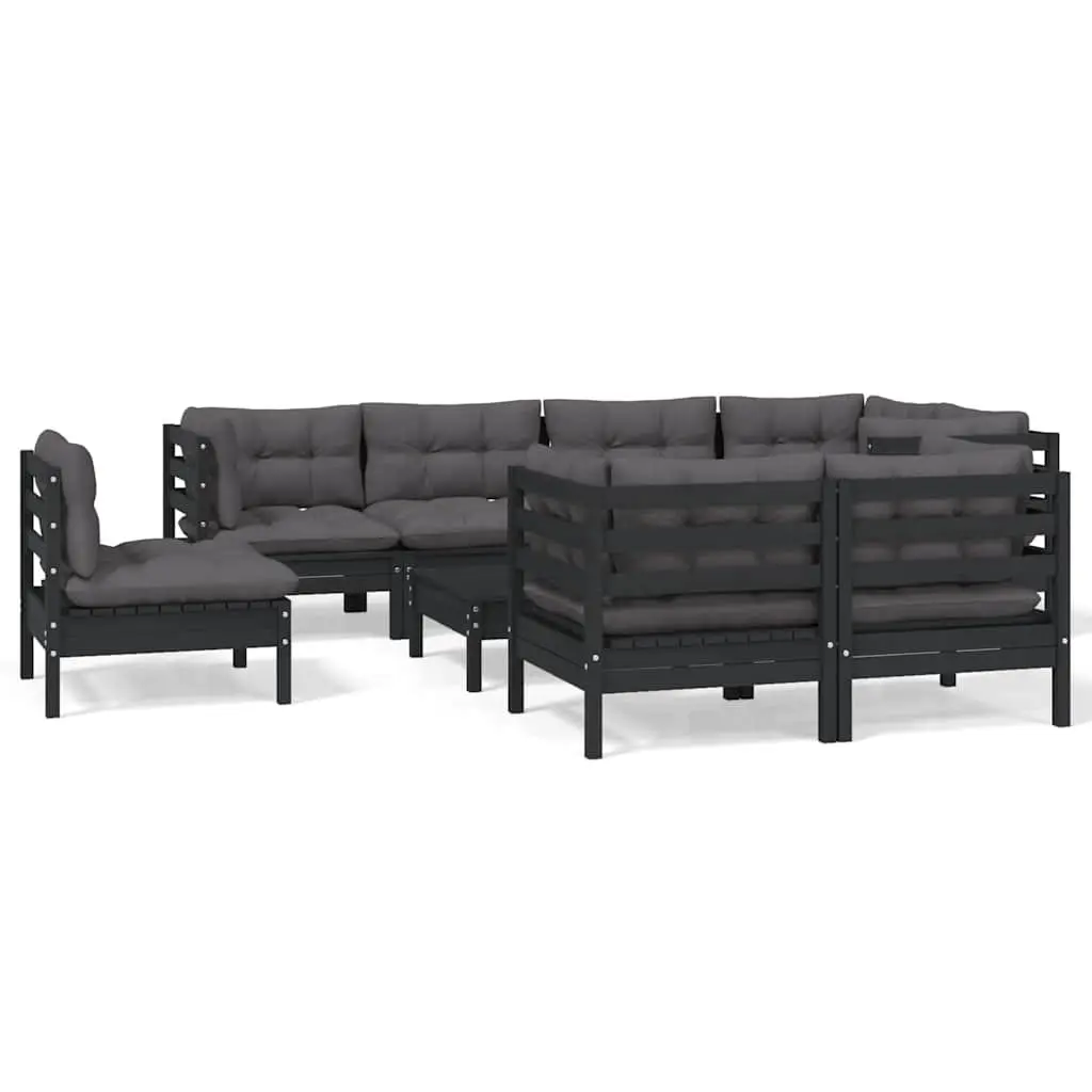 Garden Lounge Set 9 Piece Outdoor Patio Furniture Black Modular Seating with