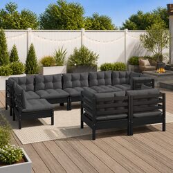 Reliable 9 Piece Black Garden Lounge Set for Comfort