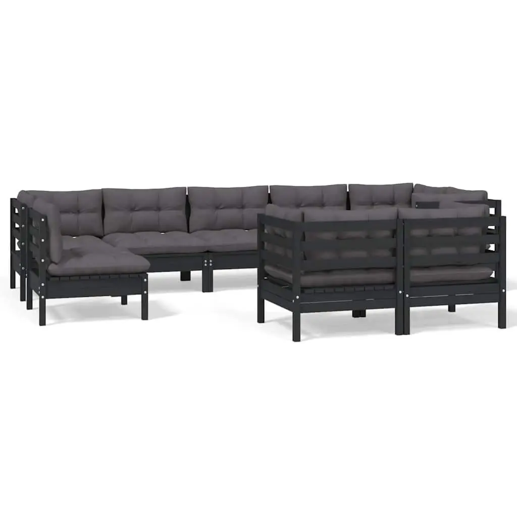 Garden Lounge Set 9 Piece Outdoor Patio Furniture Black Sofa Sectional