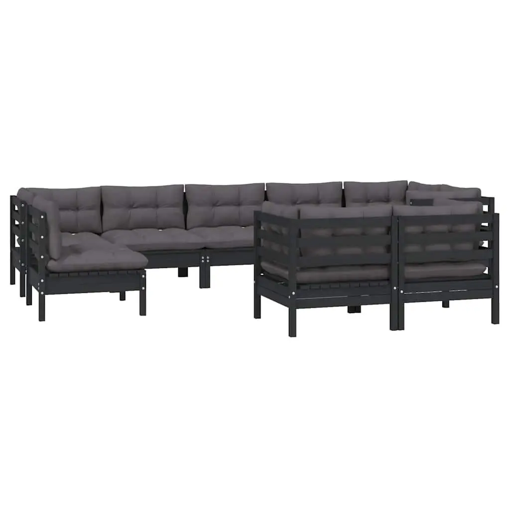 Garden Lounge Set 9 Piece Outdoor Patio Furniture Black Sofa Sectional