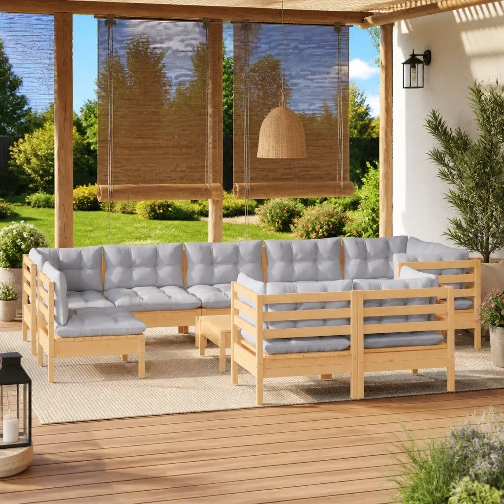 Modular Garden Lounge Set with Grey Cushions