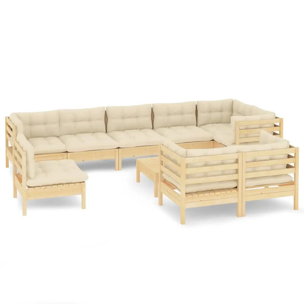 Garden Lounge Set 10 Piece Outdoor Patio Furniture Modular Cream Cushions