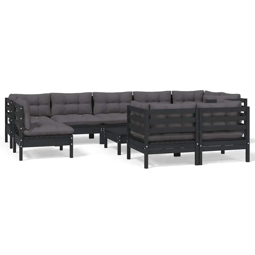 Garden Lounge Set 10 Piece Outdoor Furniture Modular Black with Cushions