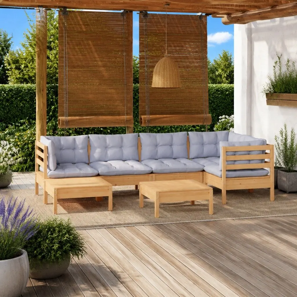Garden Lounge Set 7 Piece Modular Outdoor Furniture Patio Sofa Grey Cushions