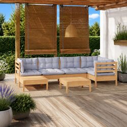 Reliable 7 Piece Outdoor Lounge Set with Grey Cushions