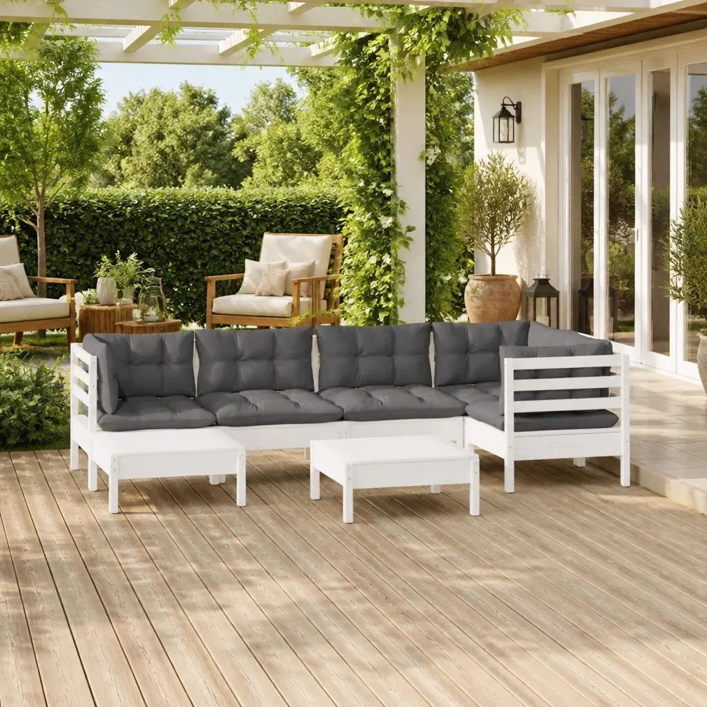 Garden Lounge Set Modular Outdoor Furniture 7 Piece White with Cushions