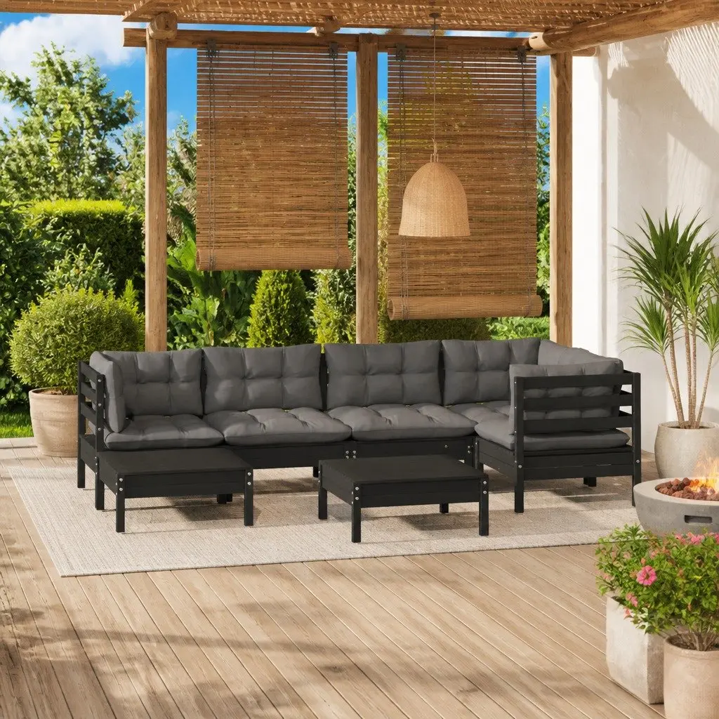 Garden Lounge Set 7 Piece Outdoor Patio Furniture Black